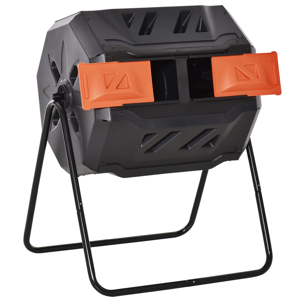Outsunny Tumbling Compost Bin Outdoor 360 Dual Chamber Rotating Composter 43 Gallon  Orange