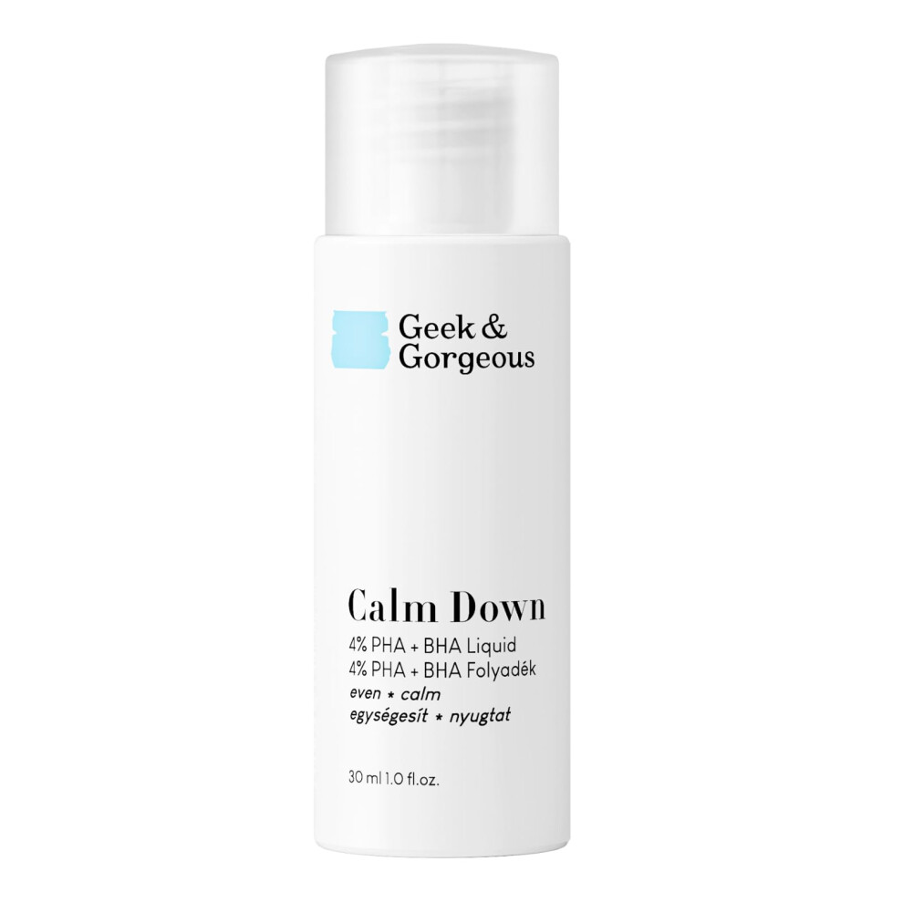 Geek & Gorgeous Calm Down 4% Pha + Bha Liquid - Liquid Exfoliant, Gives Healthy Glow While Soothing, Protecting & Hydrating Skin - All Skin Types, 30Ml