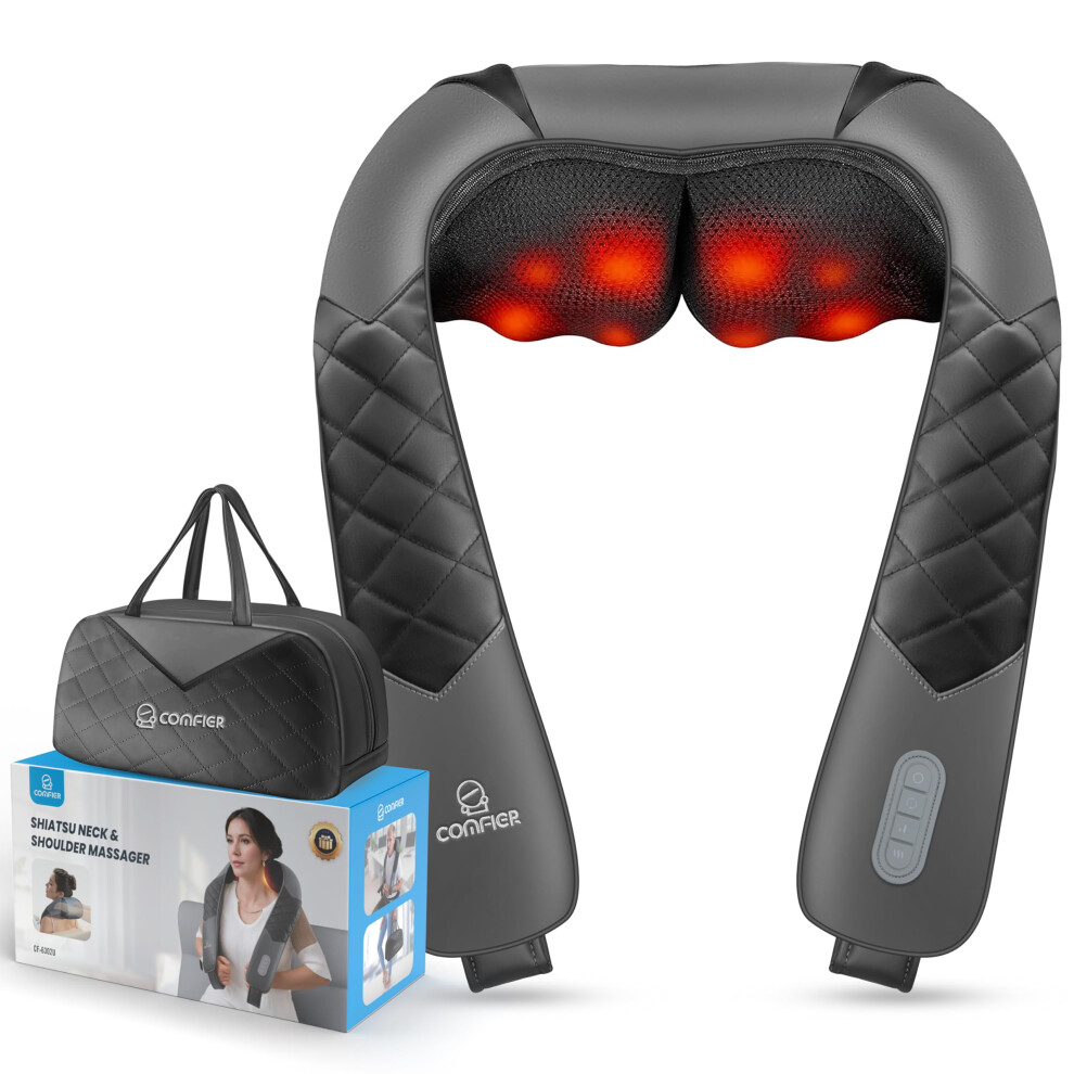Comfier Shiatsu Neck Shoulder Massager Back Massager With Heat Fsa Hsa Eligible Gifts For Mom Dad Deep Tissue 4D Kneading Massage Pillow With Portab