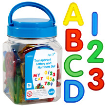 edxeducation Transparent Letters and Numbers - Mini Jar - Colorful Plastic Letters and Numbers - Light Box Accessory - Sensory Play - Practice Counti