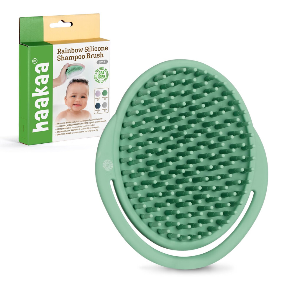 Haakaa Green Silicone Shampoo Brush - Cradle Cap Brush Comb - Baby Hair Scrubber - Scalp Massager For Newborns & Toddlers - 1Pk-Pea