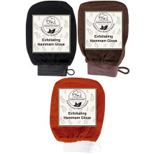 Natuurlijke olifant exfoli?ende hamamhandschoen - exfoliatorhandschoen voor gezicht en lichaam (zwartbruin en oranje (pak van 3))