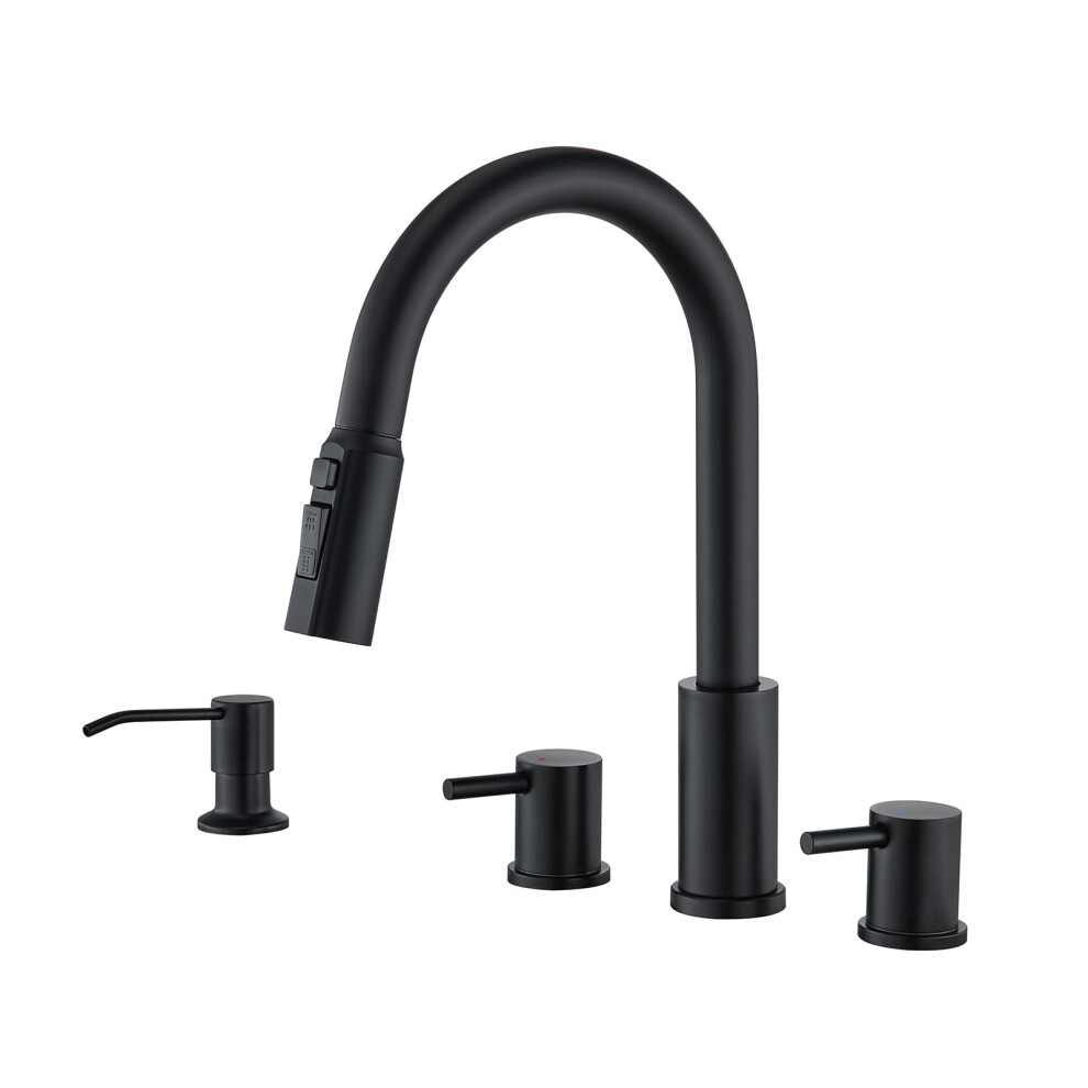 Tohlar 4 Hole Kitchen Faucet Brushed Gold Kitchen Faucet With Soap Dispenser And Pull Down Sprayer 3 Modes Kitchen Sink Faucets Stainless Steel High 711271277229