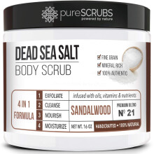 pureSCRUBS Premium organische bodyscrubset groot 16oz SANDELHOUT BODY SCRUB - met dode zeezout doordrenkte biologische essenti?e oli? en voedingsstof
