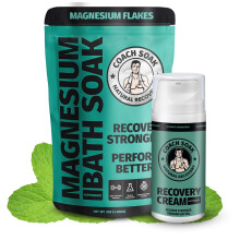 Coach Soak Recovery Bath Soak och Magnesium Lotion med MSM Eucalyptus Tea Tree Bundle (svalkande pepparmynta)