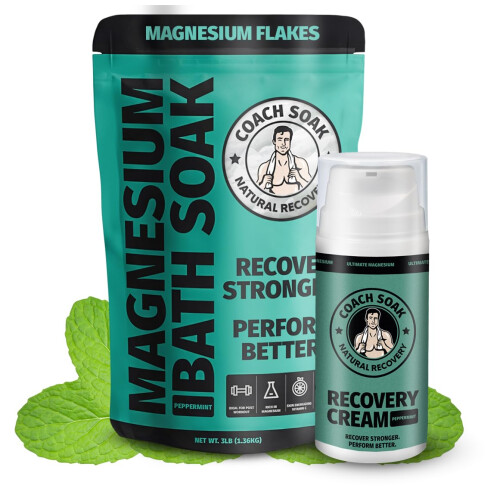 Coach Soak Recovery Bath Soak and Magnesium Lotion with MSM Eucalyptus Tea Tree Bundle (Cooling Peppermint)