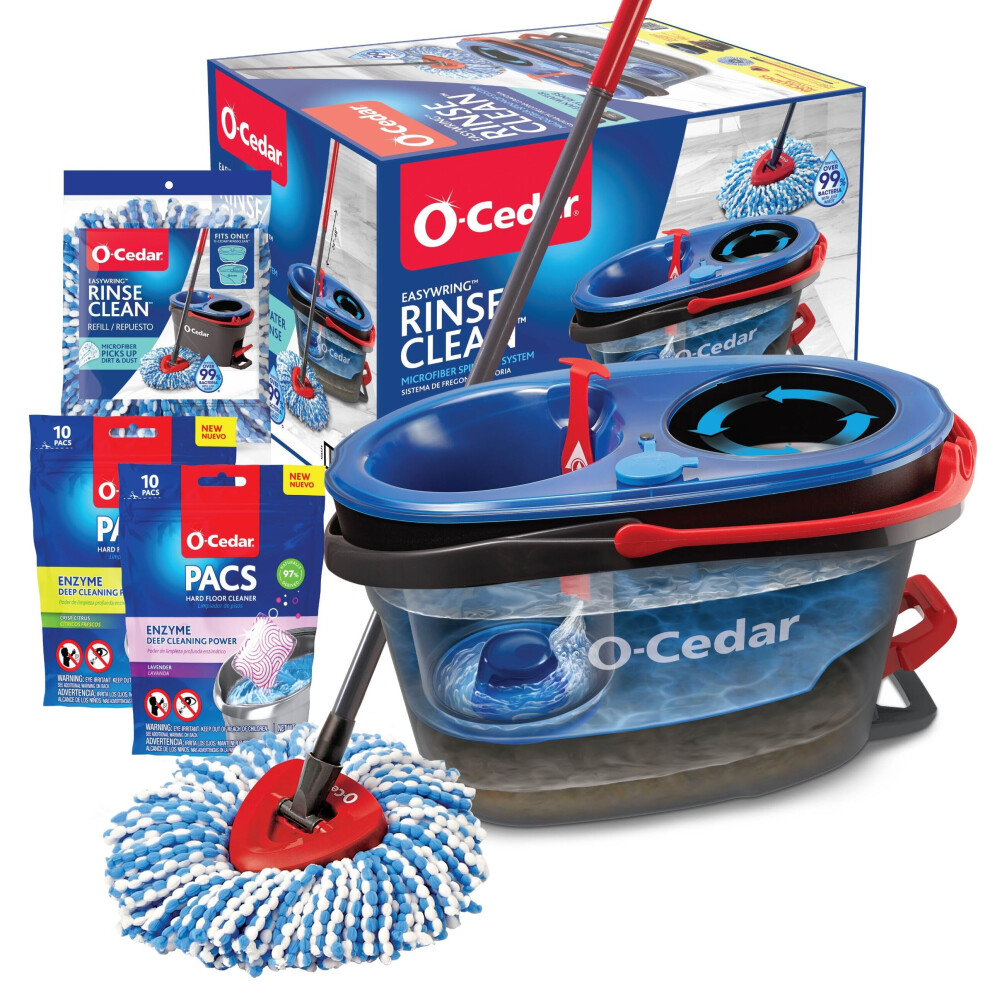O-Cedar Easywring Rinseclean Mikrofaser-Bodenreinigungssystem Mit Spin Mop Und Eimer, Mit 1 Zus Tzlichen Nachf Llpack Mit Zitrus- Und Lavendel-Pa-image