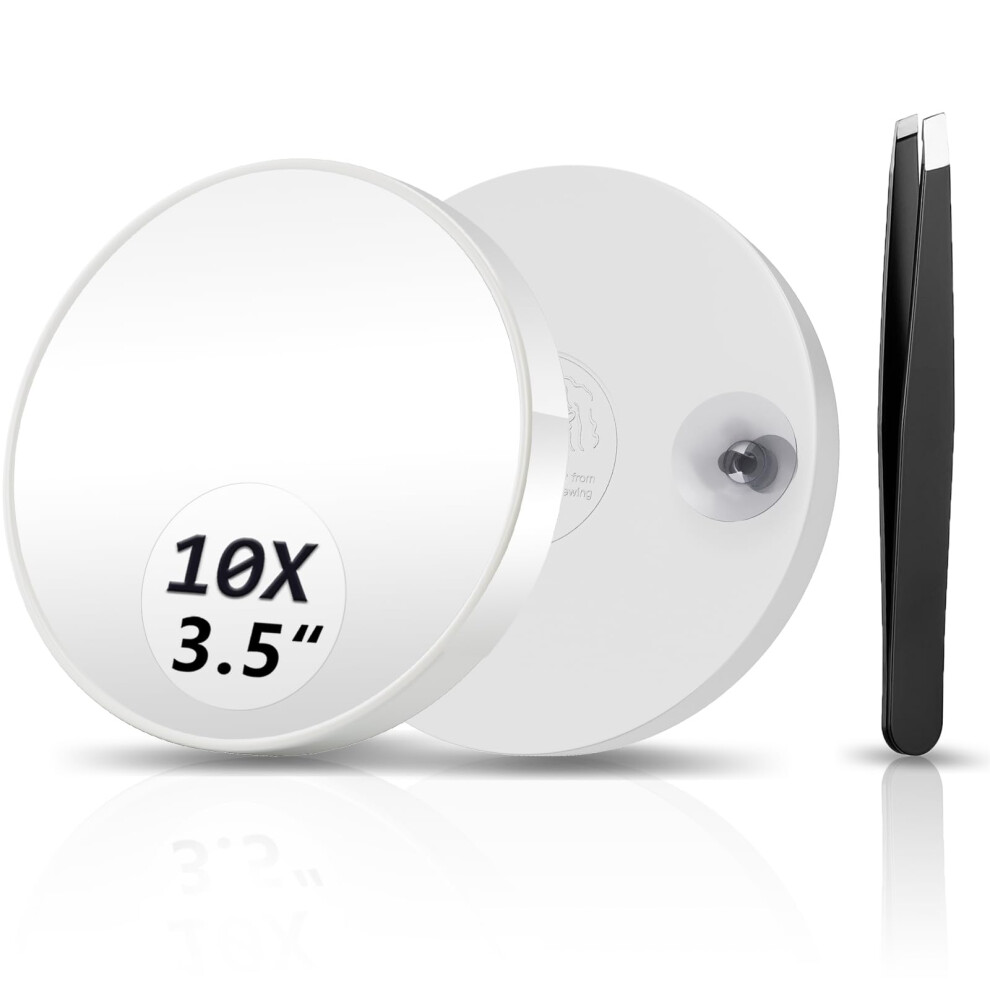 Fahzon 10X Magnifying Mirror, Magnified Mirror 3.5" With Two Suction Cups And Tweezers, Travel Magnifying Mirror Set Comes With Portable Storage Bag,