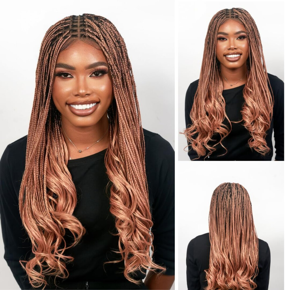 Wow Braids 18" Full 360 Hd Transparent Lace Front Knotless Braided French Curl Wig With Baby Hair And Curly Tips - Synthetic Hand-Made Box Braids Wig