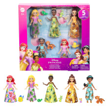 Mattel Disney Princess & Friends Set con 5 piccole bambole pi in gonne o pantaloni rimovibili e 5 figure di amici ispirati ai film Disney