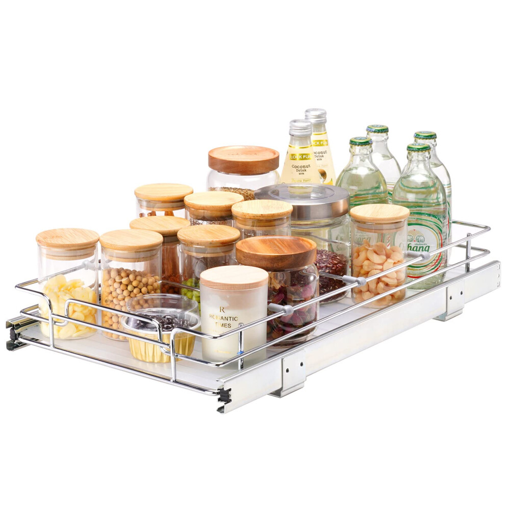 VEVOR 11""W x 21""D Pull Out Cabinet Organizer  Heavy Duty Slide Out Pantry Shelves  Chrome-Plated Steel Roll Out Drawers  Sliding Drawer Storage for