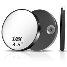 FAHZON 10X Vergrotende Spiegel, 3.5" Vergrootspiegel met Zuignappen en Pincet, Reis Spiegel Set