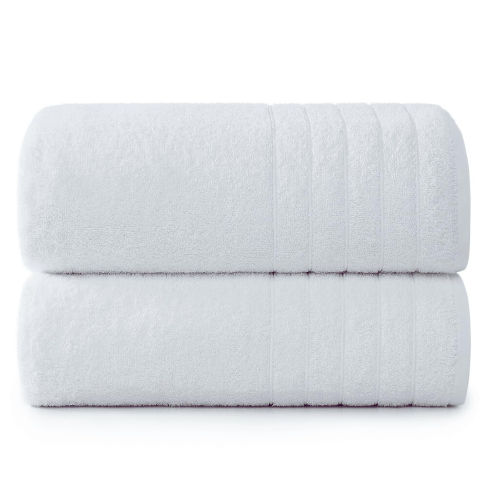 Lot de 2 grandes serviettes de bain Casa Platino (76 x 152 cm) 100 % coton fil        l'anneau Serviettes blanches pour salle de bain Serviette absor