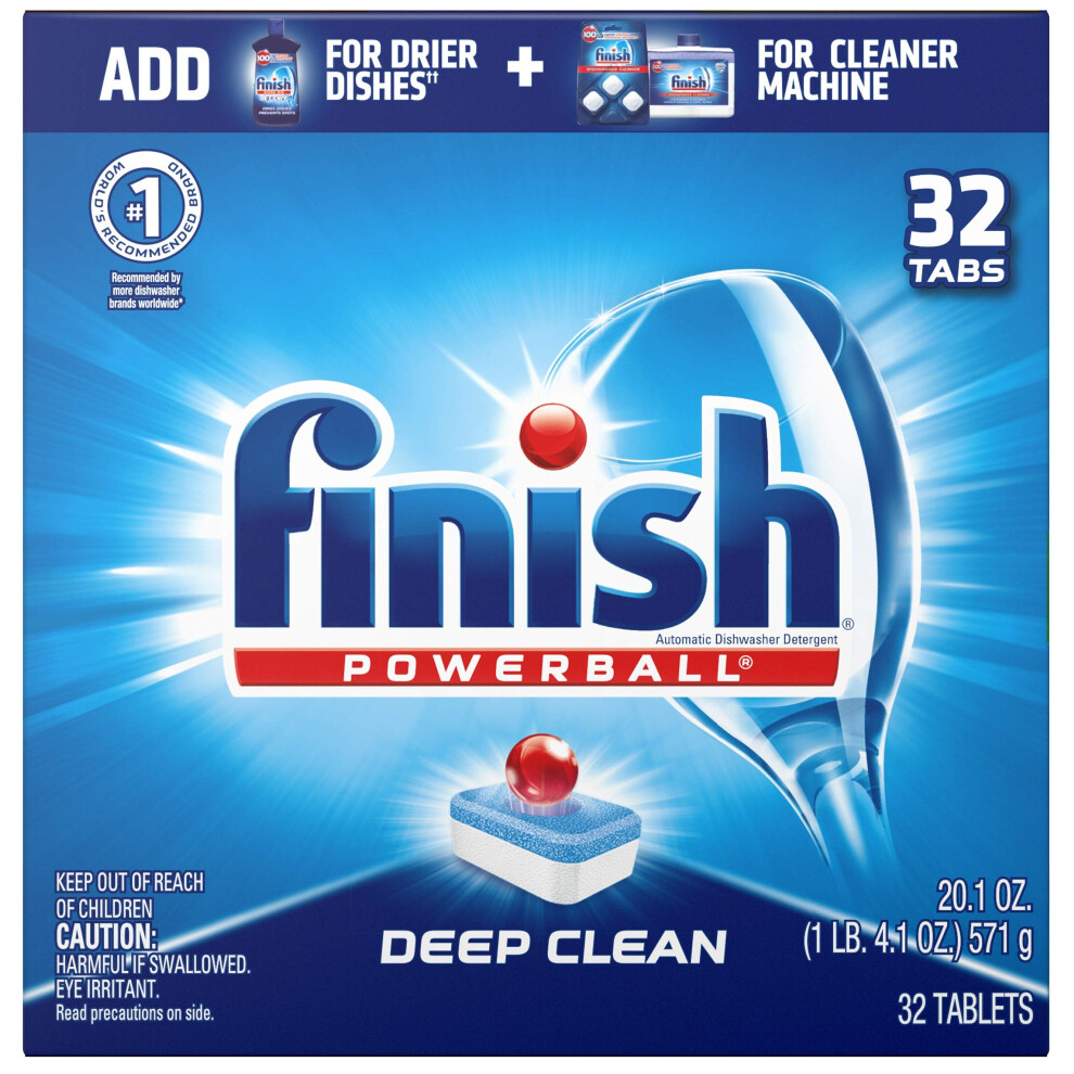 Finish - All in 1-32ct - Dishwasher Detergent - Powerball -Individually Wrapped Dishwashing Tablets - Dish Tabs