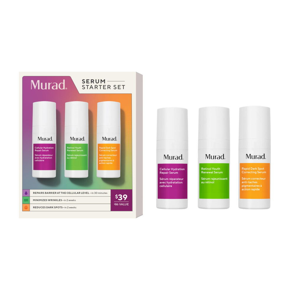 Murad Serum Starter Kit - 3-Piece Trial Kit ($86 Value) - Clinical Serums for Wrinkles  Dark Spots  & Repair - Retinol Serum 0.33Fl Oz  Dark Spot Seru