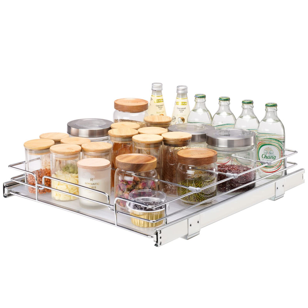 VEVOR 14""W x 21""D Pull Out Cabinet Organizer  Heavy Duty Slide Out Pantry Shelves  Chrome-Plated Steel Roll Out Drawers  Sliding Drawer Storage for