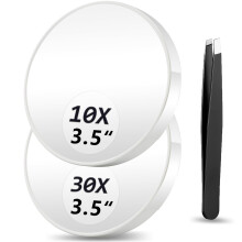 Magnifying Mirror 10X&30X Set Magnified Mirror 3.5"""" with Two Suction Cups and Tweezers Travel Magnifying Mirror Set Comes with Portable Storag