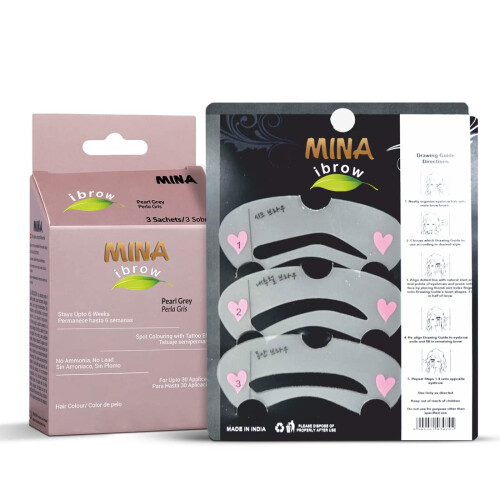 MINA ibrow Henna Regular Pack mit Schablonen-Combo Pack (Perlgrau)