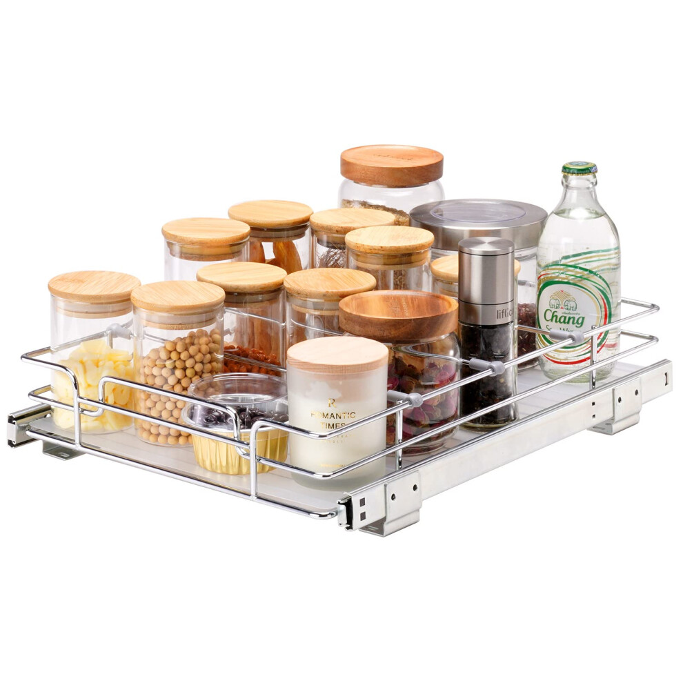 VEVOR 12""W x 17""D Pull Out Cabinet Organizer  Heavy Duty Slide Out Pantry Shelves  Chrome-Plated Steel Roll Out Drawers  Sliding Drawer Storage for
