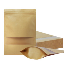 100 Packs Kraft Staande Papieren Tassen met Venster (10" x 7") Herbruikbare Tassen voor Kleine Ondernemingen, Voedsel, Verpakkingen