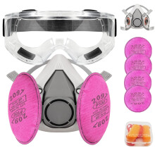 Half Facepiece Respirator, Reusable Respirator with 4Pcs 2097 Filter and Goggle Earplug for Paint, Dust, Organic Vapor, Epoxy resin, Cutting,