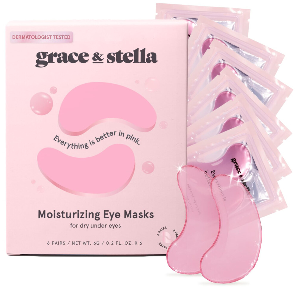 Grace & Stella Pink/Dark Award Winning Under Eye Mask ( 6 Pairs) Reduce Circles Puffy Eyes Undereye Bags Wrinkles - Gel Under Eye Patches - Gifts F