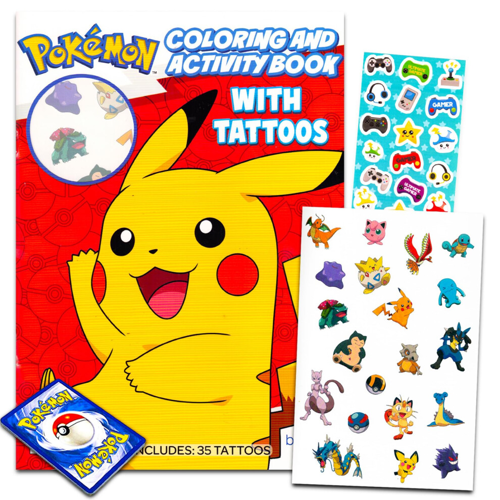 Pokemon Tattoos Party Favors Bundle - 50+ Pokemon Temporary Tattoos for Kids  Boys  Girls Plus Pokemon Cards  More | Pokemon Party Supplies Set