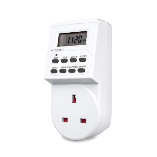 24 Hour Digital Timer Plug - Electric Switch Energy Saver Timer Standard Size - Digital Plug-in Timer Socket - 240v 3 Pin Plug with Programmable Time