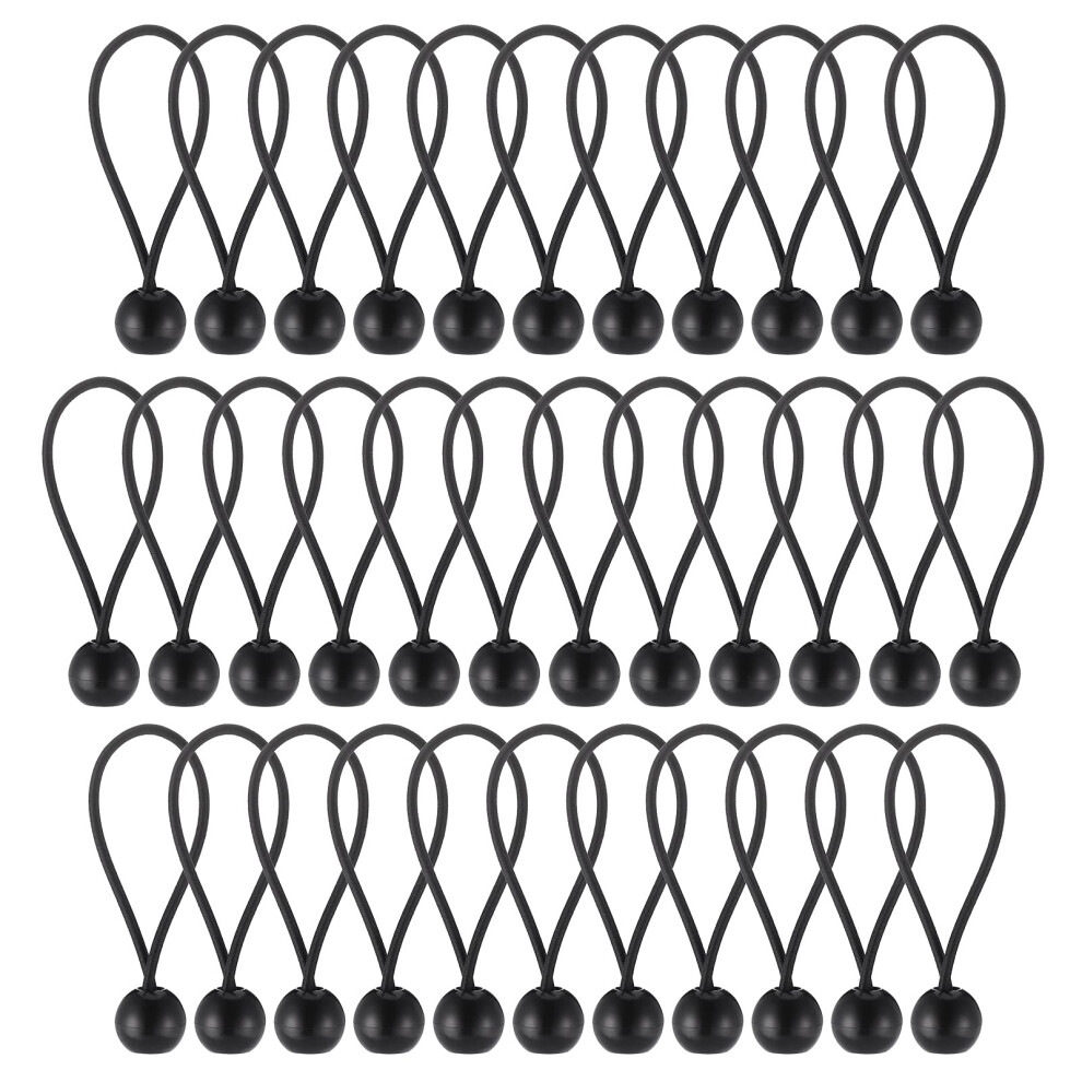 35 Pcs 4 Inch Black Bungee Cords With Balls, Durable Portable Bungee Balls, Polypropylene And Latex Braid Tarpaulin Bungees Balls For Tarpaulins, 768253329544