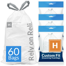 Bolsas de basura Reli. Custom Fit H (60 unidades) compatibles con bolsas Simplehuman Code H de 30-35 L y 8-9 galones | Bolsa con cord   n | Bolsas
