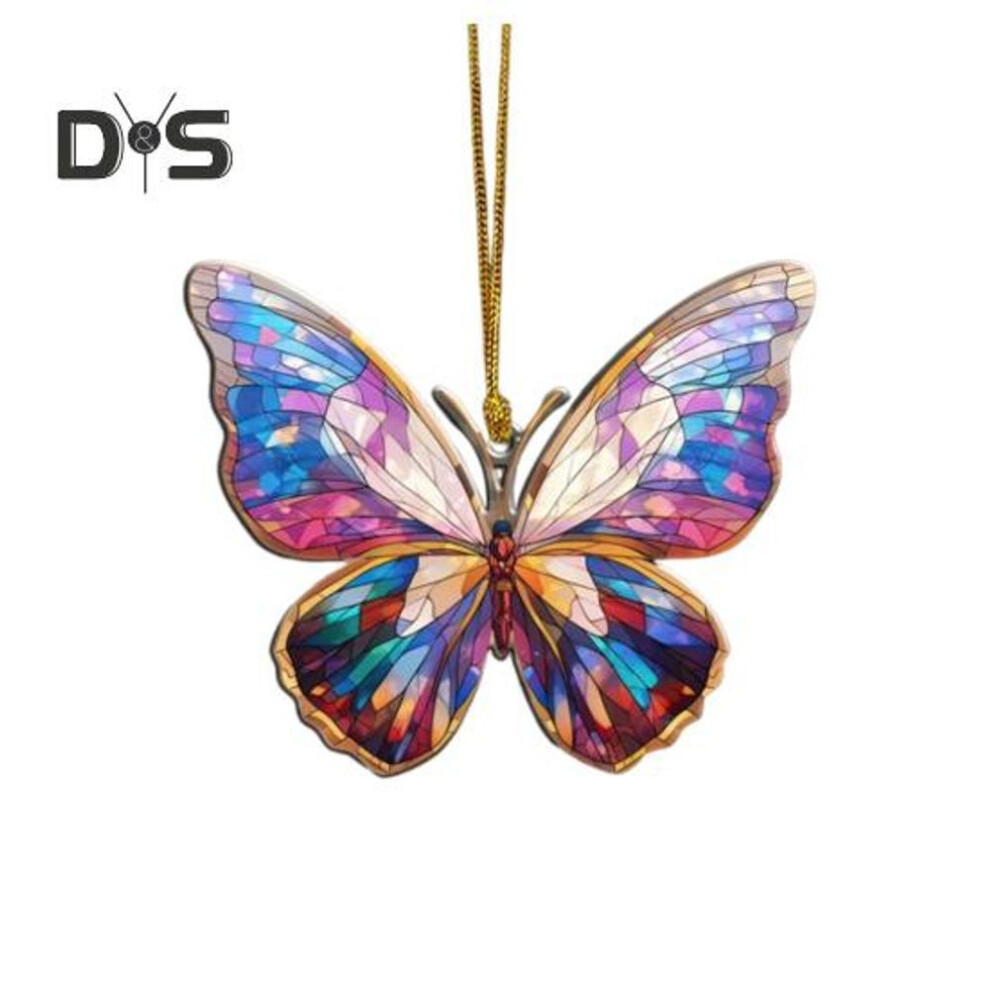 (as the picture, L) Acrylic Colorful Butterfly Hanging Decoration Double-sided Indoor Outdoor Christmas Tree Wall Window Hanging Animal Ornament Pendant