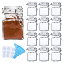 SPANLA krydderikrukker 12 pakke 4 oz sm? glaskrukker med luftt?t h?ngslet l?g med 12 krydderietiketter og silikonetragte Luftt?tte glaskrukker ti