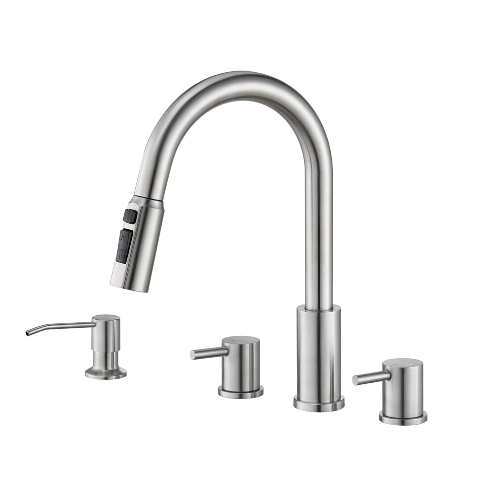 Tohlar Kitchen Faucets Brushed Nickel Kitchen Faucet Pull Down Sprayer Stainless Steel Sink Faucets With Soap Dispenser Commercial Modern Rv Faucets 711271277243