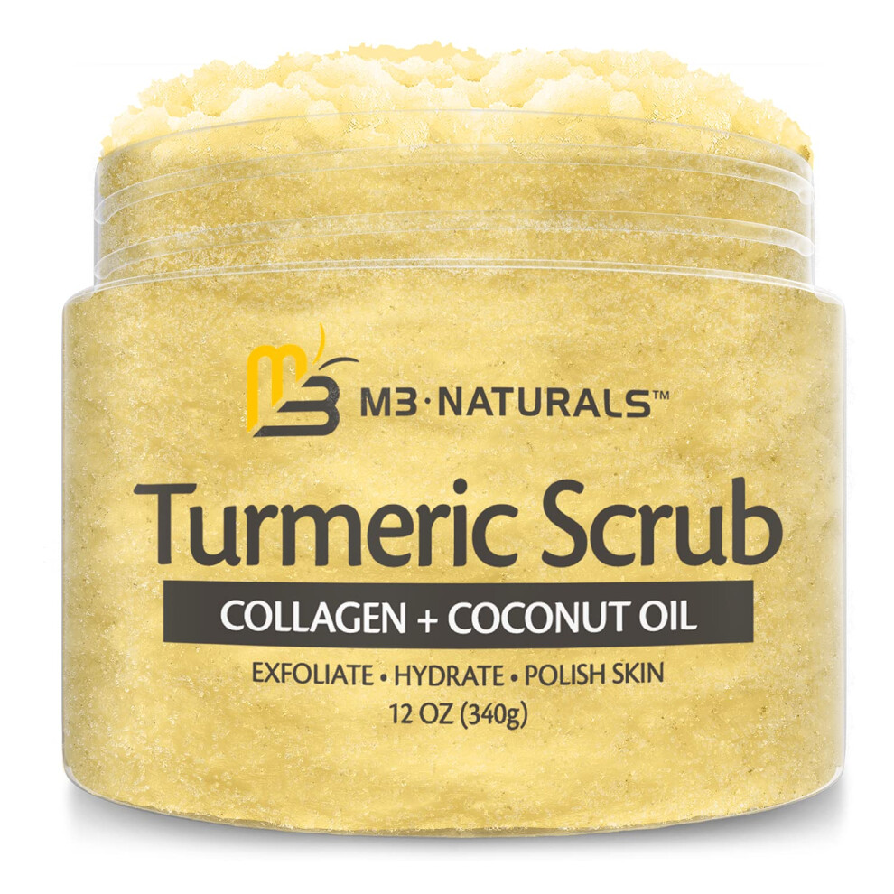 M3 Naturals Exfoliating Body Scrub Turmeric Body Scrub And Skin Exfoliator With Collagen And Coconut Oil Gently Exfoliate Face Body Hand And Foot Scrub Moisturizi