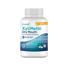 Oracoat XyliMelts na sucho v ústach v noci alebo cez den - Hydratacné prilnavé disky proti suchu v ústach bez cukru s xylitolom 230 kusov Pomaran