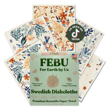 FEBU Swedish Dishcloths for Kitchen | 5 Pack Fresh Flowers Reusable Paper Towels Washable | Swedish Dish Towels | Non-Scratch Cellulose Sponge Cloths