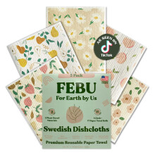 FEBU Schwedische Geschirrtucher fur die Kuche | 5er-Packung wiederverwendbare, waschbare Papiertucher im Faded Summer-Stil | Schwedische Geschirr