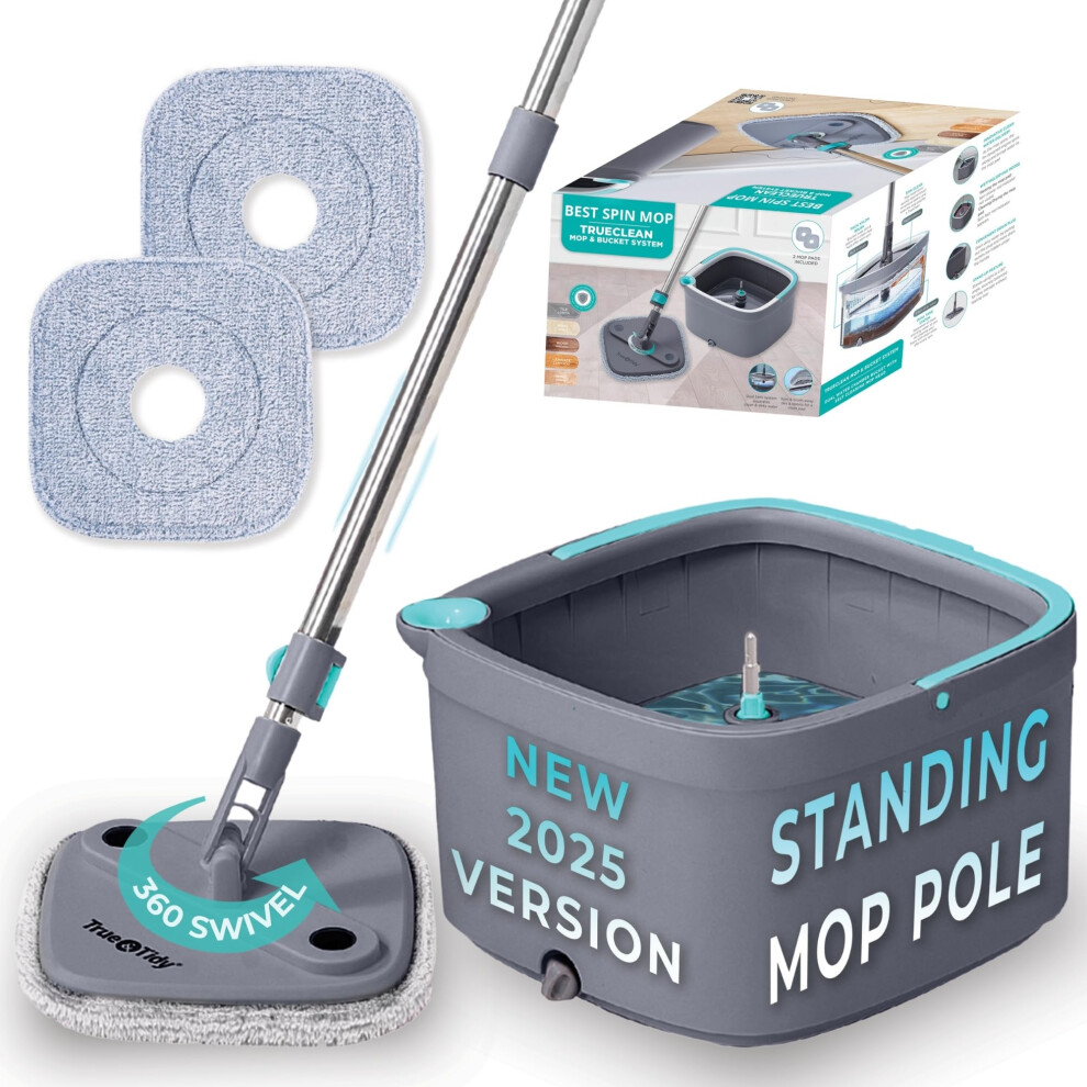 Vierkante Spinmop En Emmer, Slimme Vloermop Met Aparte Compartimenten Voor Schoon En Vuil Water, Zelfreinigend. 2025 Verbeterde Versie Met Zijbor-image