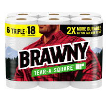 Asciugamani di carta Brawny Tear-A-Square 6 rotoli tripli = 18 rotoli normali 3 dimensioni di foglio (un quarto e mezzo pieno) Resistenza per tut