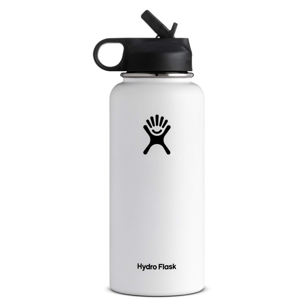 Hydro Flask Vacuum Insulated Stainless Steel Water Bottle Wide Mouth with Straw Lid (White  32-Ounce)