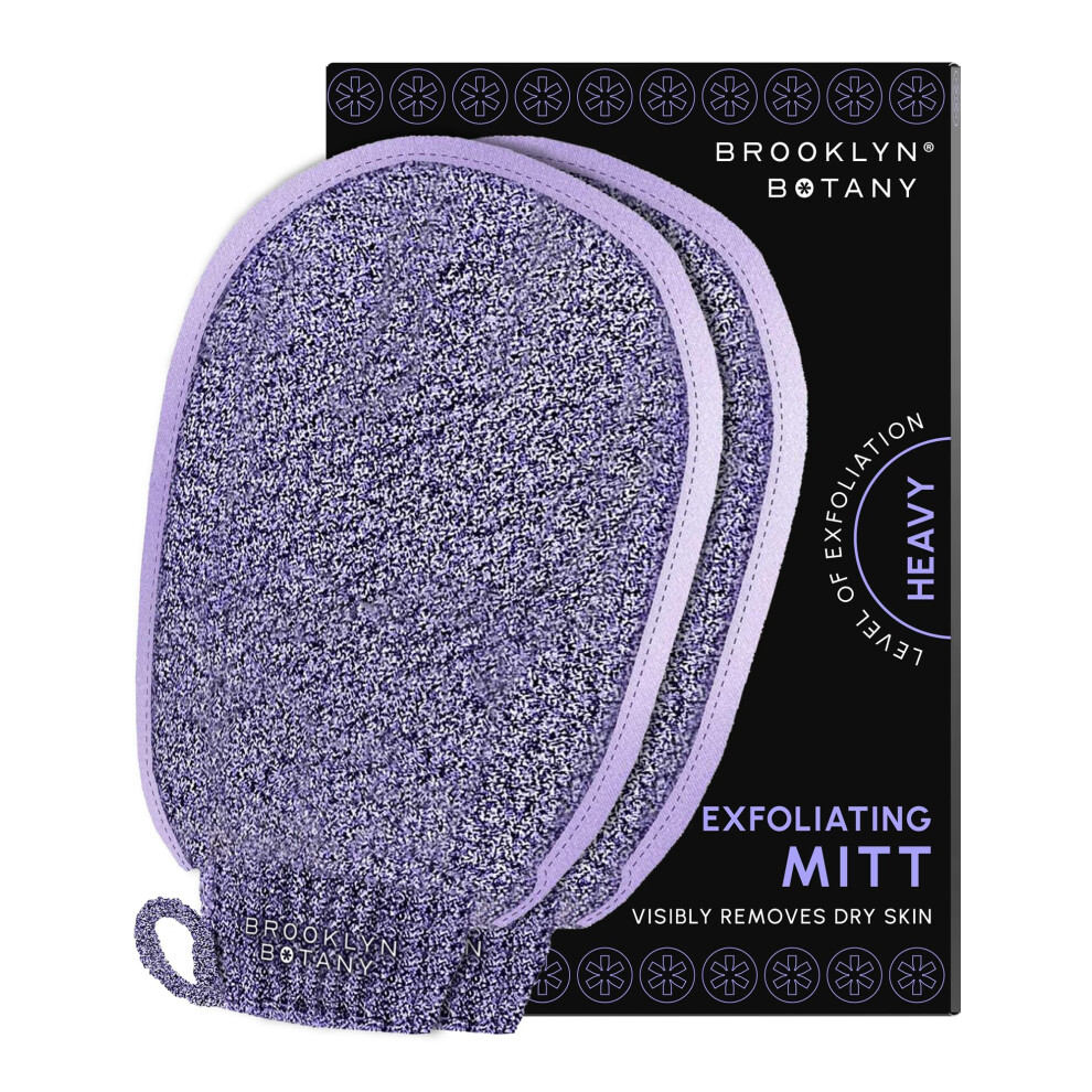 Brooklyn Botany Exfoliating Mitts For Bath And Shower - Heavy Duty Exfoliating Body Scrubber For Massage And Dead Skin Remover For Body - 2 Mitts