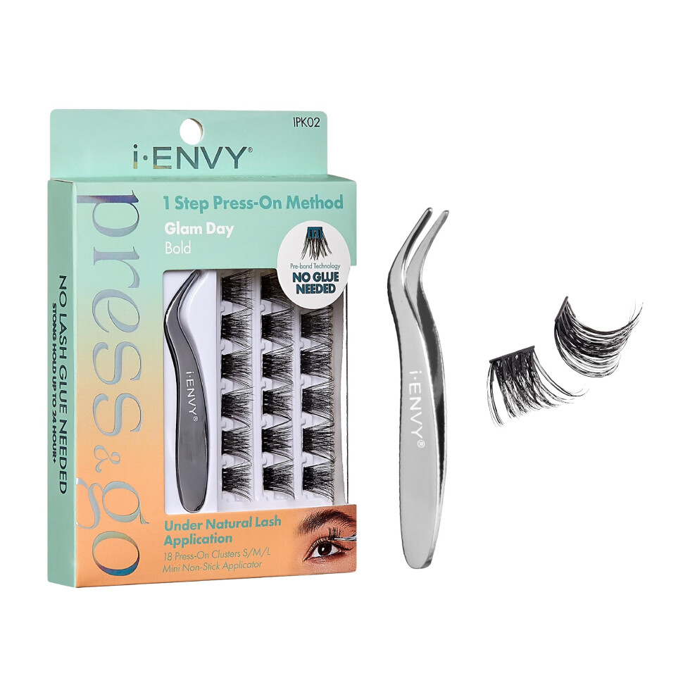 Ienvy I-Envy Press&Go Self Adhesive Eyelashes And Applicator Kit No Glue False Eyelash Clusters Easy Application 1 Step Press-On Lashes No Damage Or Resi