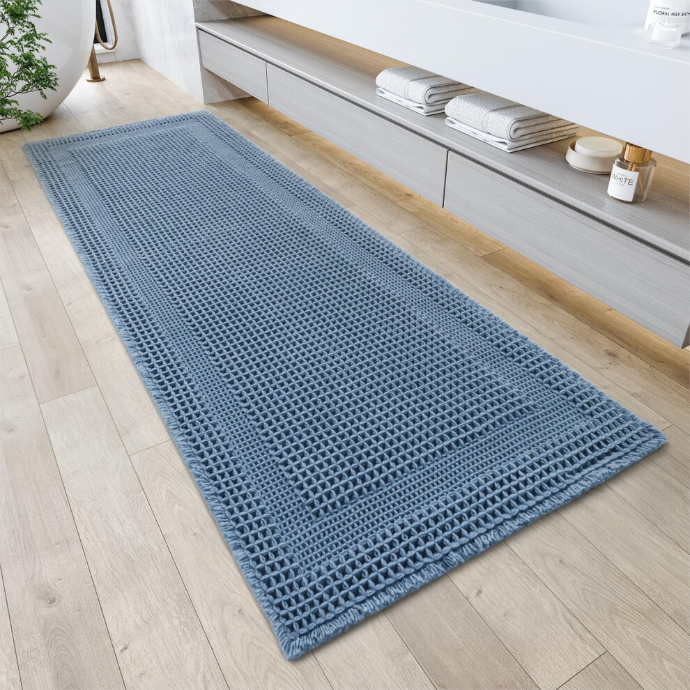 Tapis de bain gaufr    AMOAMI, tapis de bain absorbant pour salle de bain, antid   rapant, lavable en machine, tapis de salle de bain avec pompons, t