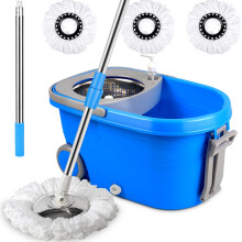 Spin Mop & Bucket, 360 Spinning Mop Bucket Kit, Stainless Steel Bucket Wringer Set, Plus 3 Replacement Head Refills, 360 Spinning Mopping System, 61"