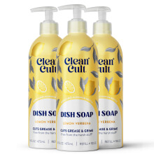 Cleancult - Citroenverbena - Vloeibaar afwasmiddel - Hervulbare aluminium fles - Afwasmiddel dat vet en vuil snijdt - 16 oz - 3-pack