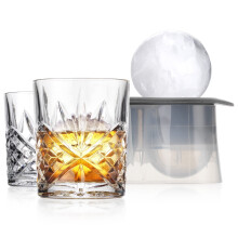 Bicchieri da whisky Godinger Old Fashioned con stampi per ghiaccio a sfera bonus, set di 2 bicchieri da whisky, regali per uomo - Collezione Dubl