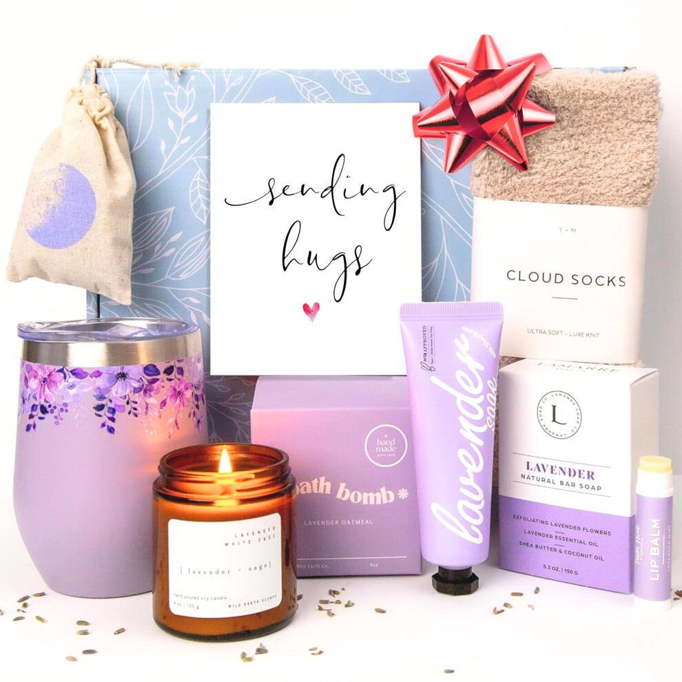Unboxme Valentine's Day Lavender Spa Gift Set - Relaxation Gifts For Women - Get Well Soon Gift Basket with Scented Candle Bath Bomb Soap (""""Sendi