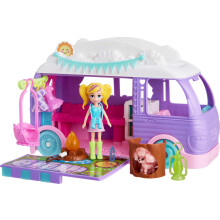 Polly Pocket Doll & Pet Playset Travel Toy with Camping & Food Accessories Glamping Camper Van