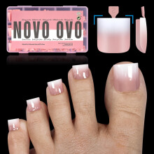 NOVO OVO Ombre French Tip Faux Ongles Pieds, Extensions Vernis Gel Carré, PINK Bébé, Base & Primer Inclus