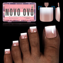 NOVO OVO Ongles Pressés Ombre French Tips pour orteils, Gel doux préconçu carré, BROWN PINK Primer